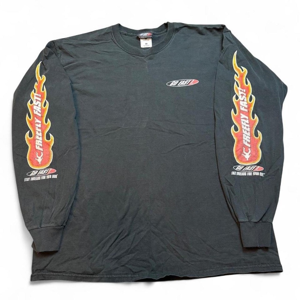 Vintage go fast racing flames long sleeve Y2K grunge skater tshirt size XL READ